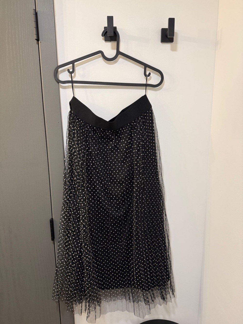 DKNY Polka Dot Overlay Midi Skirt - Black